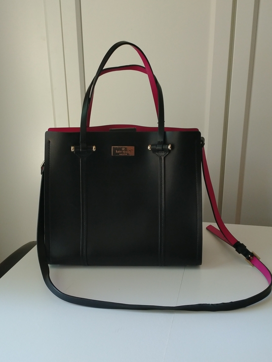 kate spade Handbags - Kate Spade Black Structured Leather Bag with Bright Pink Trim